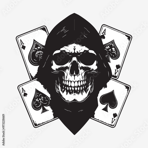 Jester Skull with Cards vector art illustration.