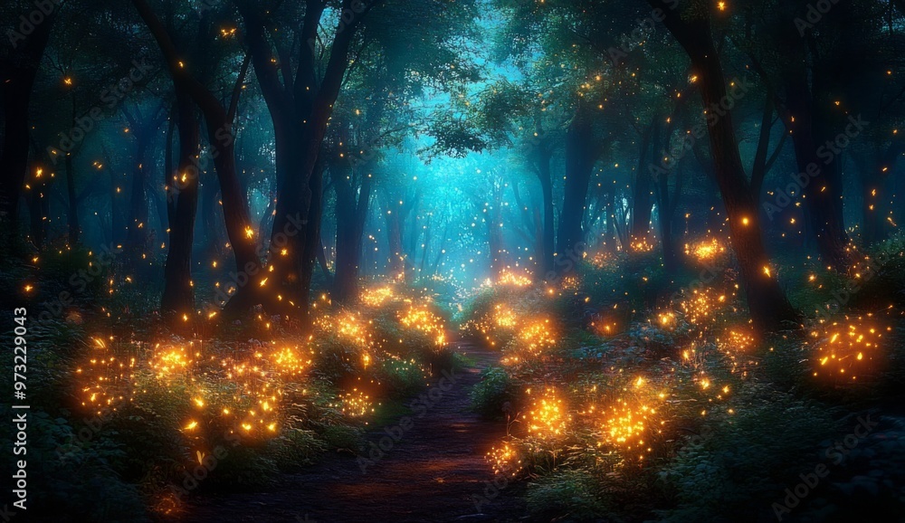 Magical fantasy fairy tale scenery, night in a forest
Magical fantasy fairy tale scenery, night in a forest