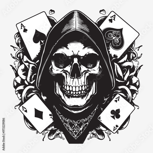 Jester Skull with Cards vector art illustration.