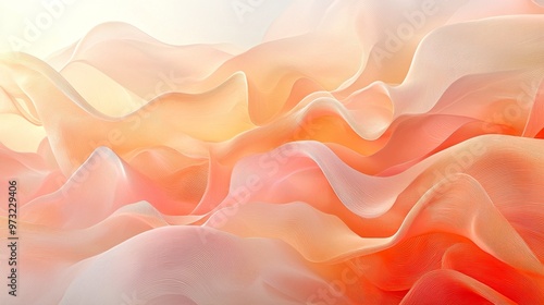 An abstract digital art piece with Peach Fuzz as the dominant color, incorporating fluid shapes and gentle gradients to create a soothing and modern aesthetic