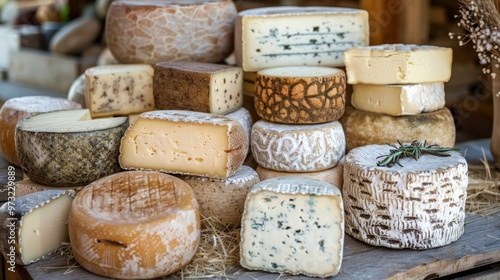 Artisan Cheese Assortment on Rustic Table Display