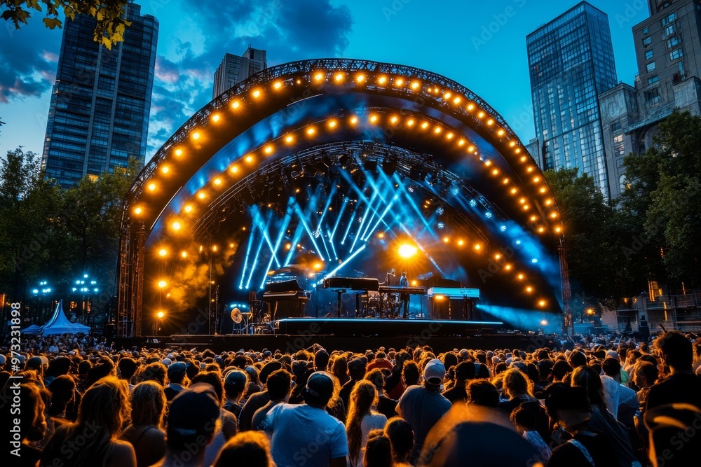 Obraz premium Montreal Jazz Festival stages illuminated by sophisticated Lighting designs, creating an atmospheric experience