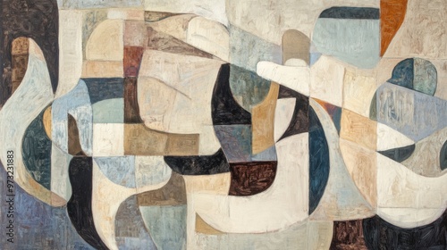 Modern Abstract Artwork in Blue and Beige Tones