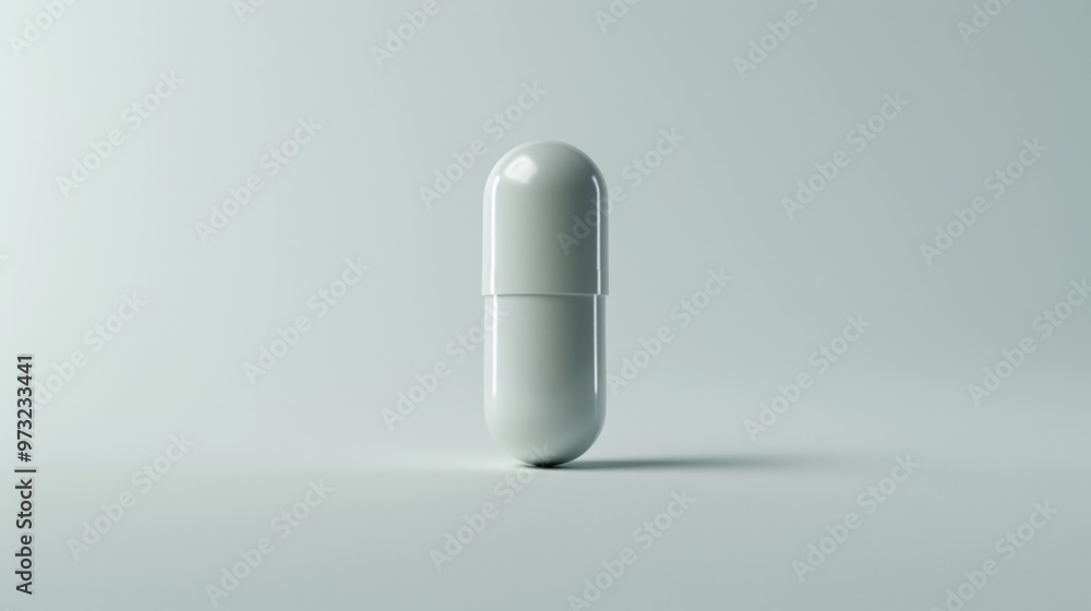 A single pill sits on a white surface, ready for use A single pill sits on a white surface, ready for use