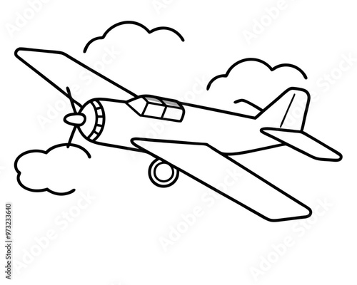 Airplane outline illustration digital coloring book page line art drawing,travel Airplane line art drawing