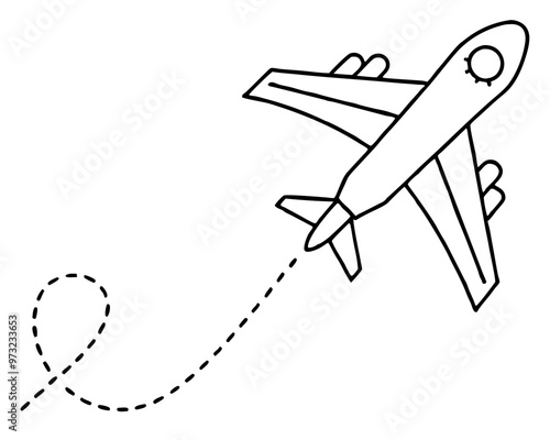 Airplane outline illustration digital coloring book page line art drawing,travel Airplane line art drawing