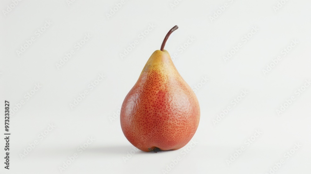A single pear sitting on a white surface, perfect for still life photography or as a prop in food styling A single pear sitting on a white surface, perfect for still life photography or as a prop in food styling
