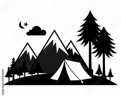 camping black silhouette vector,camp silhouette vector