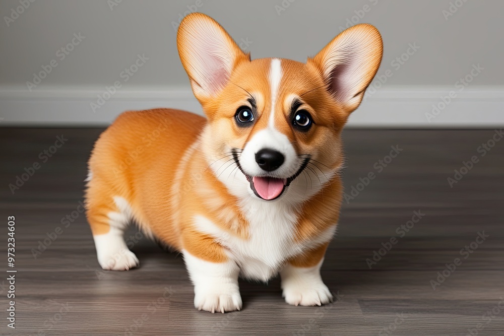 Cute Affectionate Stout Orange Corgi Puppy with Large Shimmering Eyes in a Playful Animated Position Cute Affectionate Stout Orange Corgi Puppy with Large Shimmering Eyes in a Playful Animated Position