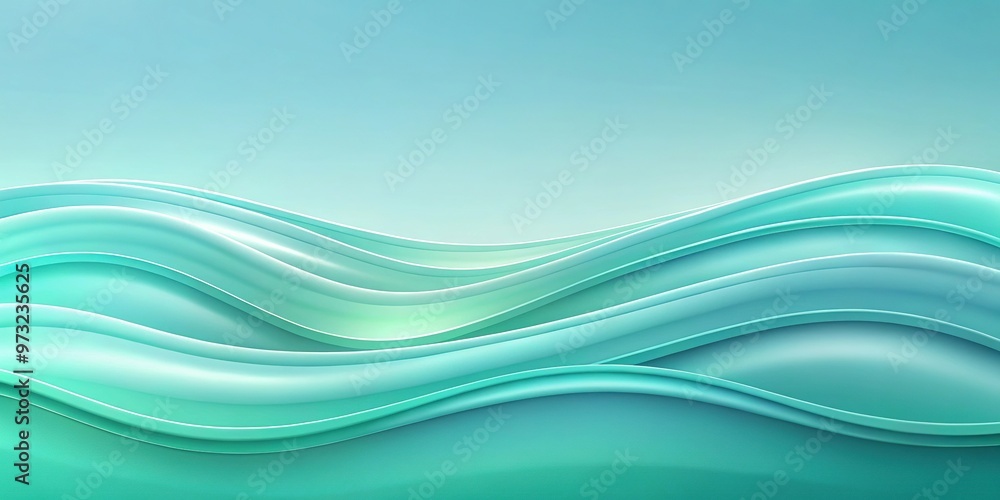 Fototapeta premium Abstract smooth gradient waves reflecting in light blue and mint green colors