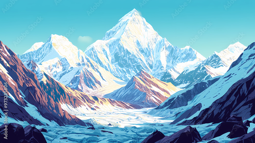 Majestic snow-capped himalayan mountains tower above serene khumbu glacier at everest base camp in sagarmatha national park, nepal. Himalayan Mountains. Illustration Majestic snow-capped himalayan mountains tower above serene khumbu glacier at everest base camp in sagarmatha national park, nepal. Himalayan Mountains. Illustration