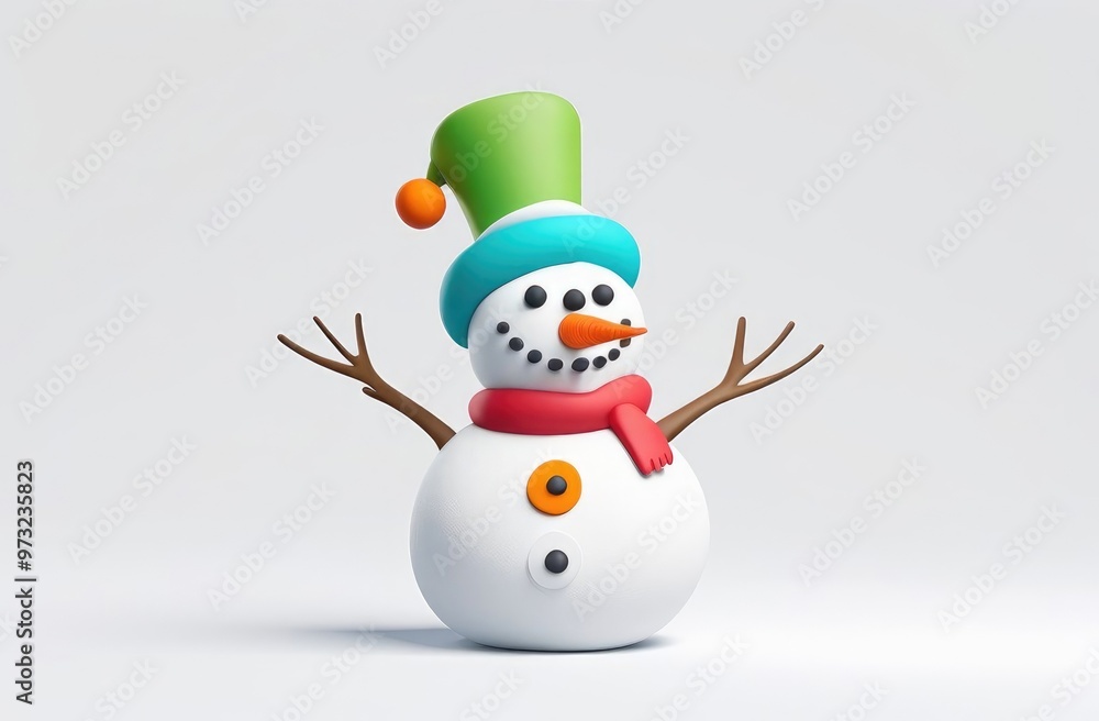 3d snowman smiling in hat on white background. New Year's card, poster. A place for text. 3d snowman smiling in hat on white background. New Year's card, poster. A place for text.