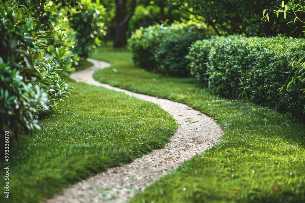 A serene pathway surrounded by trees and lush foliage A serene pathway surrounded by trees and lush foliage