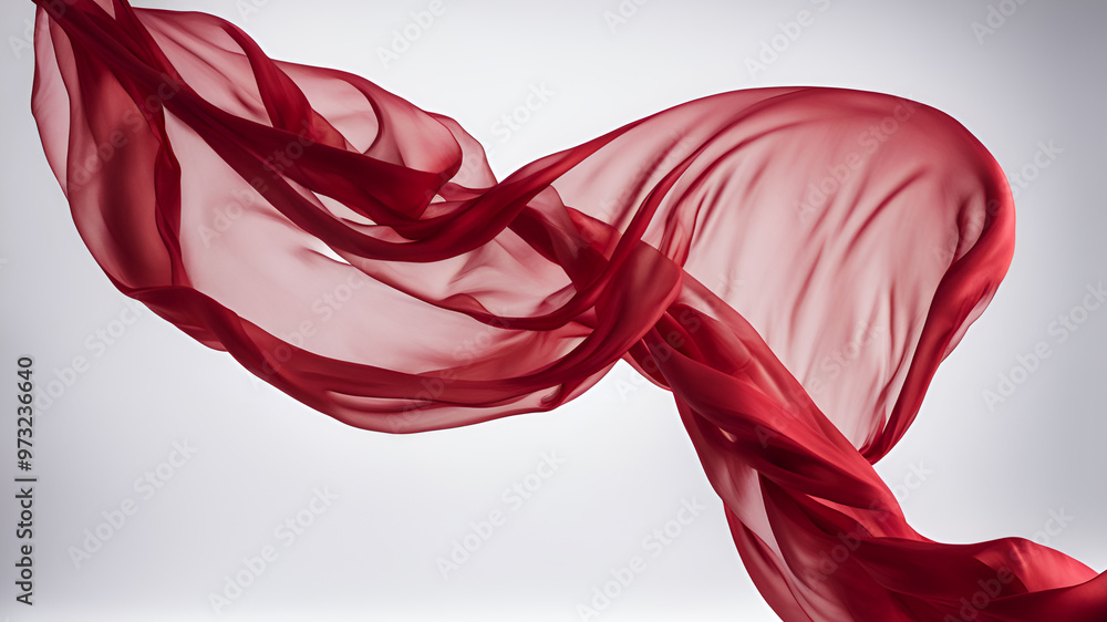 red color silk fabric floating in white background red color silk fabric floating in white background