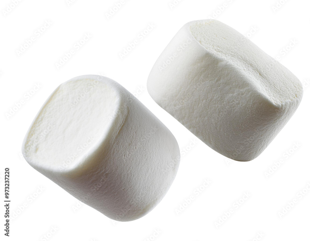 Two fluffy, white marshmallows perfect for desserts and campfire treats, adding sweetness and texture to various recipes. Two fluffy, white marshmallows perfect for desserts and campfire treats, adding sweetness and texture to various recipes.
