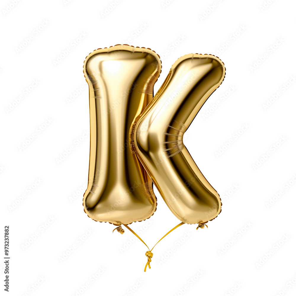 K in shiny gold foil balloon style on white background K in shiny gold foil balloon style on white background