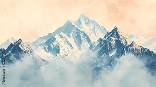 Himalayan spirit the majestic himalayan mountains overlaid, capturing the essence of high-altitude adventure and spirituality suitable for mountaineering expeditions. Himalayan Mountains. Illustration