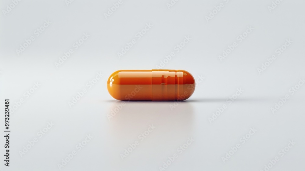 A single orange pill sits on a white surface A single orange pill sits on a white surface