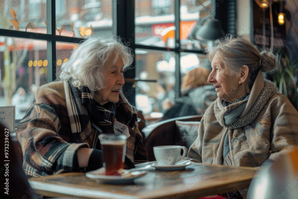 Two friends enjoying a cup of coffee together Two friends enjoying a cup of coffee together
