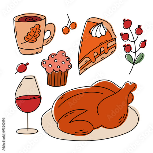 Enjoy a Delicious Autumn Feast featuring Wine, Dessert, and a Flavorful Turkey Dish