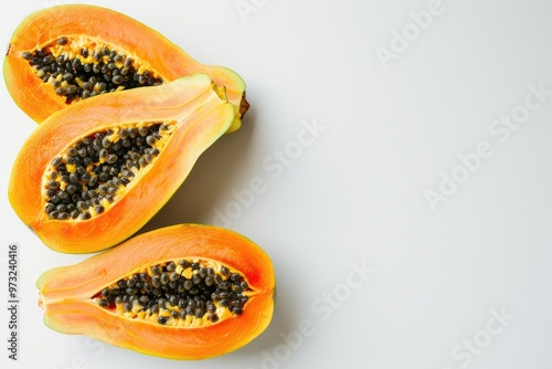 Fresh papaya slices on a white background photo