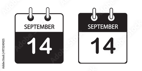 Calendar icon day 14 September, template date days