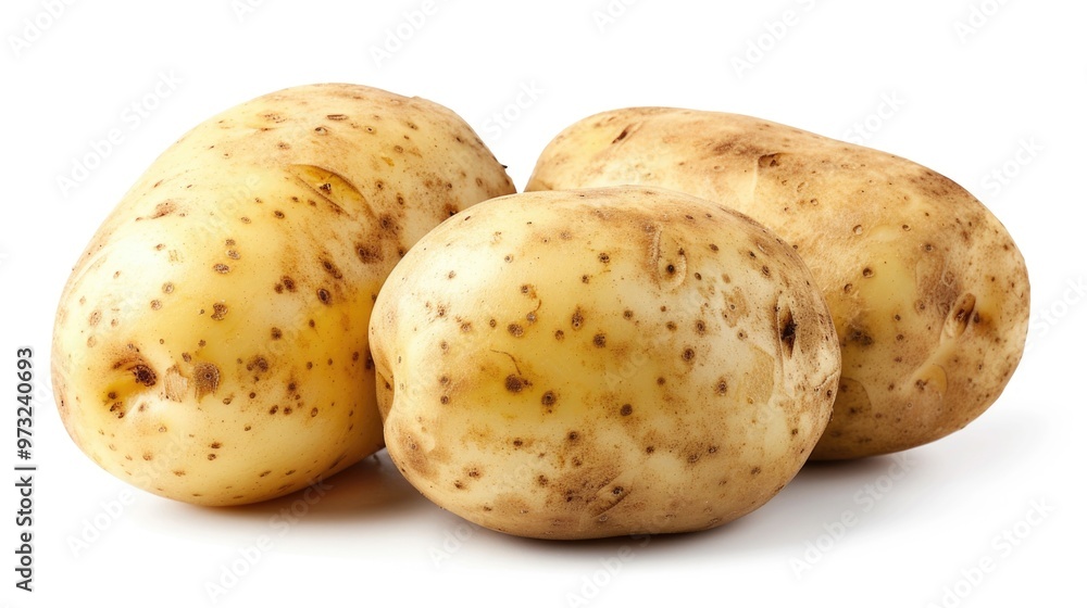 Fresh potatoes arranged neatly on a clean white surface Fresh potatoes arranged neatly on a clean white surface