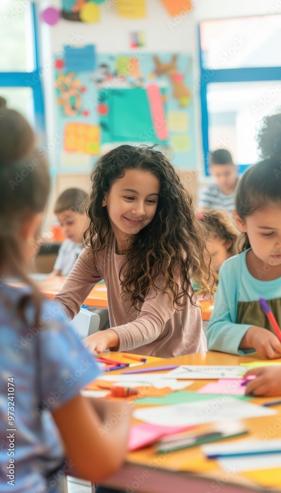 Happy Children Creating Handmade Cards for World Teachers Day in a Bright Classroom Setting Happy Children Creating Handmade Cards for World Teachers Day in a Bright Classroom Setting