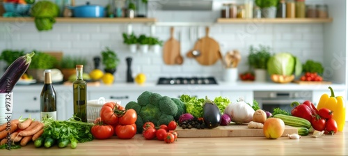 Vibrant Kitchen with Fresh Vegetables and Fruits Promoting a Healthy Diet for Breast Cancer Prevention