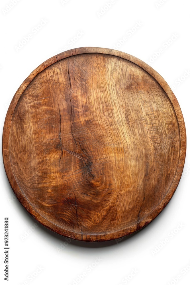 A simple, empty wooden plate placed on a clean white surface A simple, empty wooden plate placed on a clean white surface