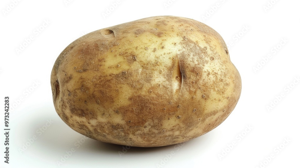 A single potato with natural texture and color, photographed against a clean white background A single potato with natural texture and color, photographed against a clean white background