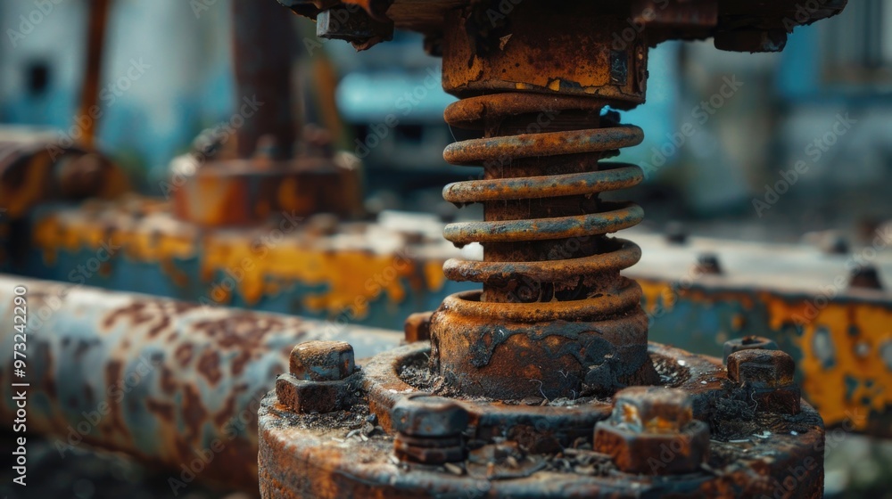 A close-up shot of a rusty old pipe with a collection of bolts attached A close-up shot of a rusty old pipe with a collection of bolts attached