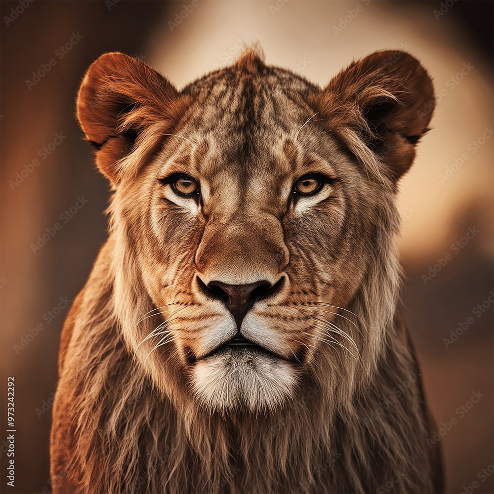 Fototapeta premium Closeup View of a lion on a bright wild background