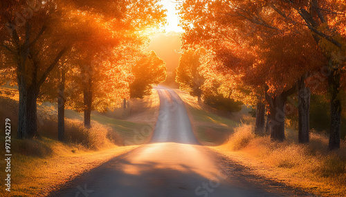 Road in Autumn Going To Forest  photo