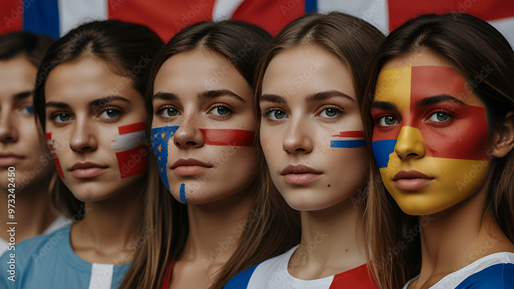 Faces painted with national flags, celebrating European Day of Languages. Faces painted with national flags, celebrating European Day of Languages.