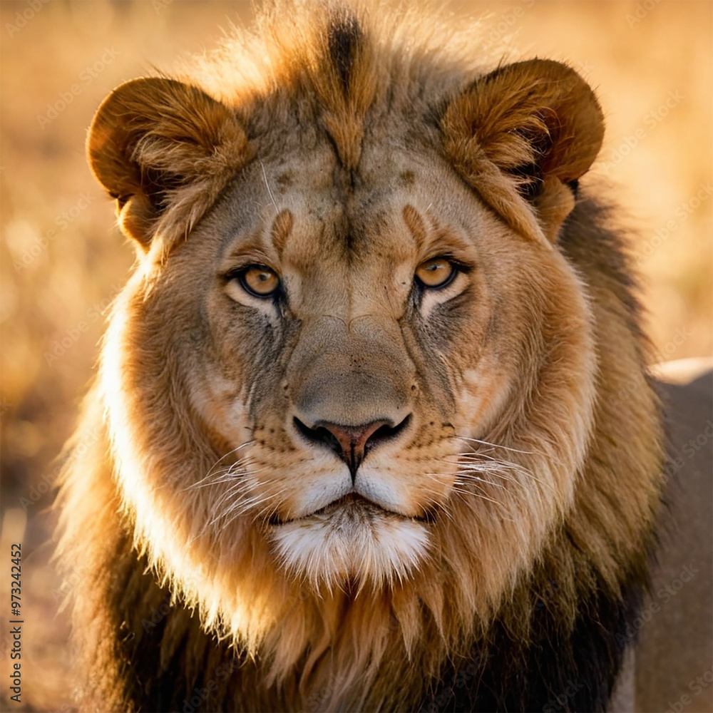 Obraz premium Closeup View of a lion on a bright wild background 
