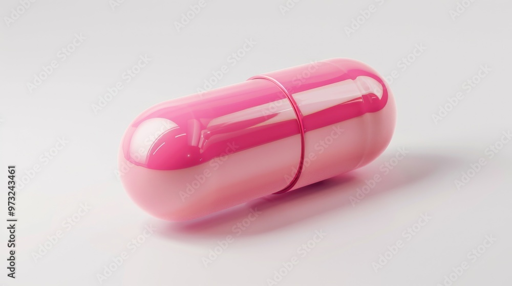 A single pink pill sits on a clean white surface, ready for use A single pink pill sits on a clean white surface, ready for use