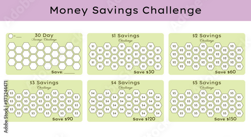 Low budget Daily monthly Money Saving Challenges Printable horizontal A6 Savings Tracker, 30 days Finance Planner Notebook
