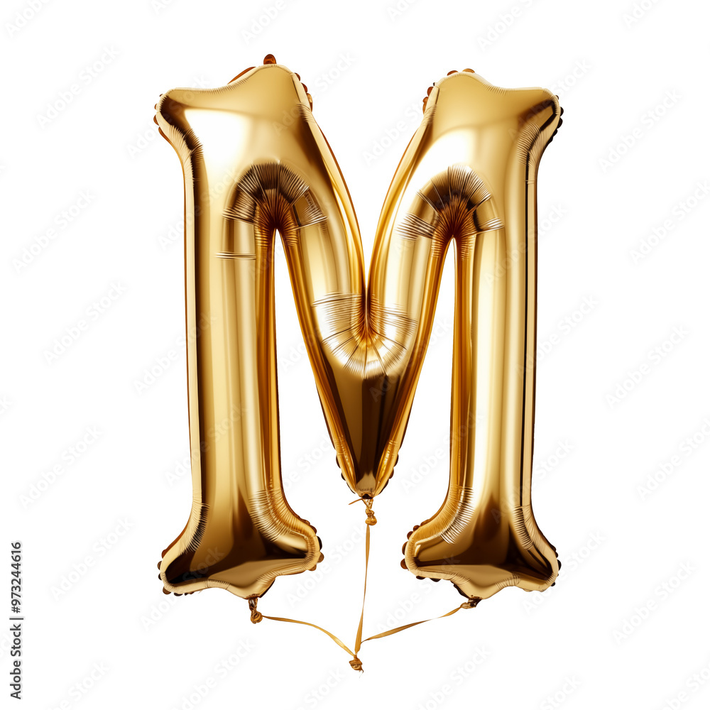 M in shiny gold foil balloon style on white background M in shiny gold foil balloon style on white background