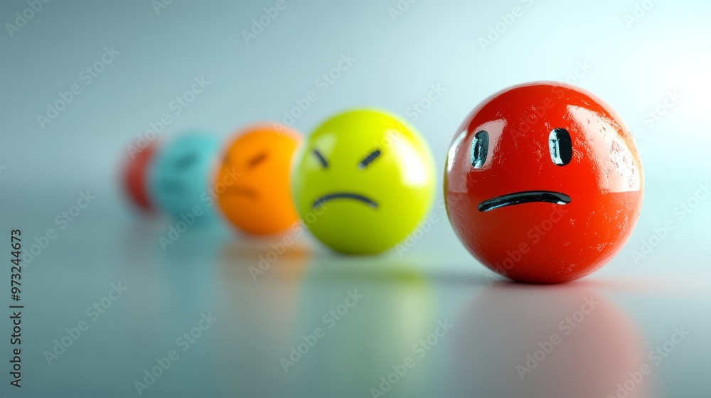 Colorful spheres convey various emotions highlighting the contrast between joy and sadness Colorful spheres convey various emotions highlighting the contrast between joy and sadness