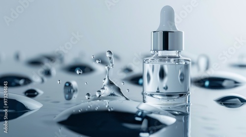 Clear gel beauty serum with droplets on a reflective surface Close-up photo with clean background photo