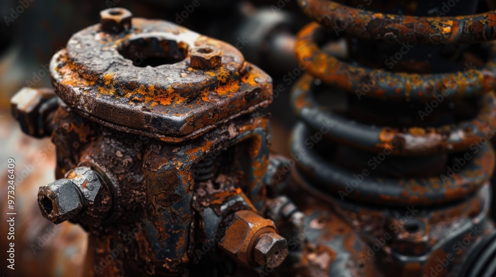 A rusty old fire hydrant sits next to some industrial pipes A rusty old fire hydrant sits next to some industrial pipes