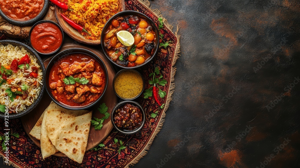 A beautifully set table showcases a variety of ethnic dishes inviting everyone to enjoy A beautifully set table showcases a variety of ethnic dishes inviting everyone to enjoy