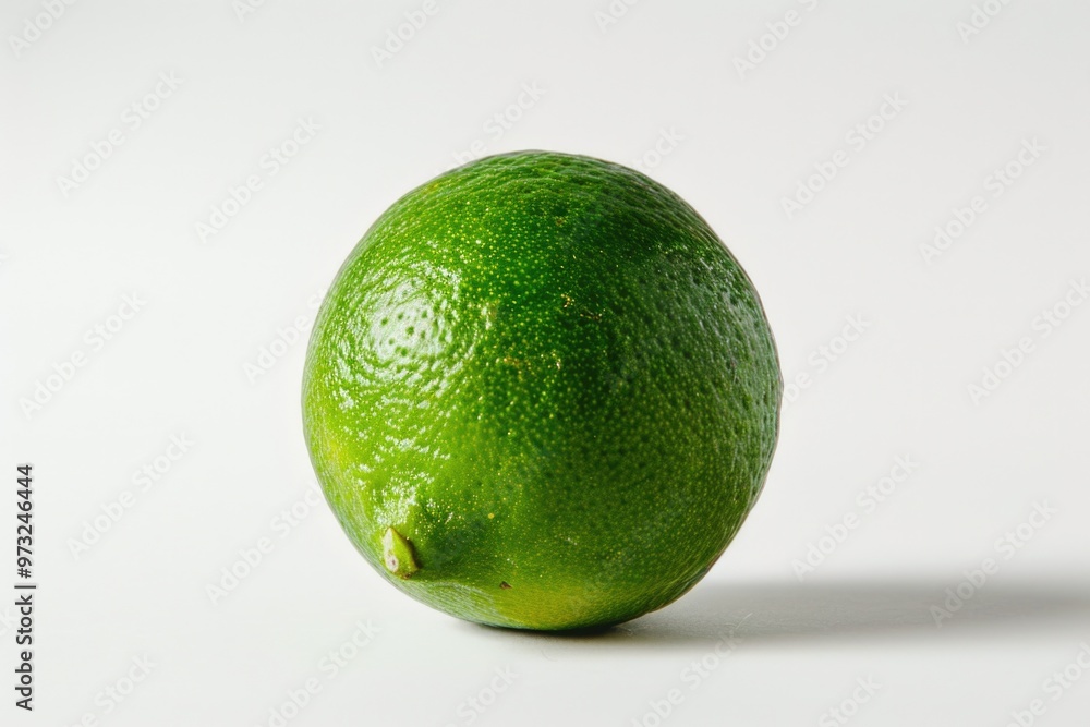 A single lime sits on a white surface, ready for use or display A single lime sits on a white surface, ready for use or display