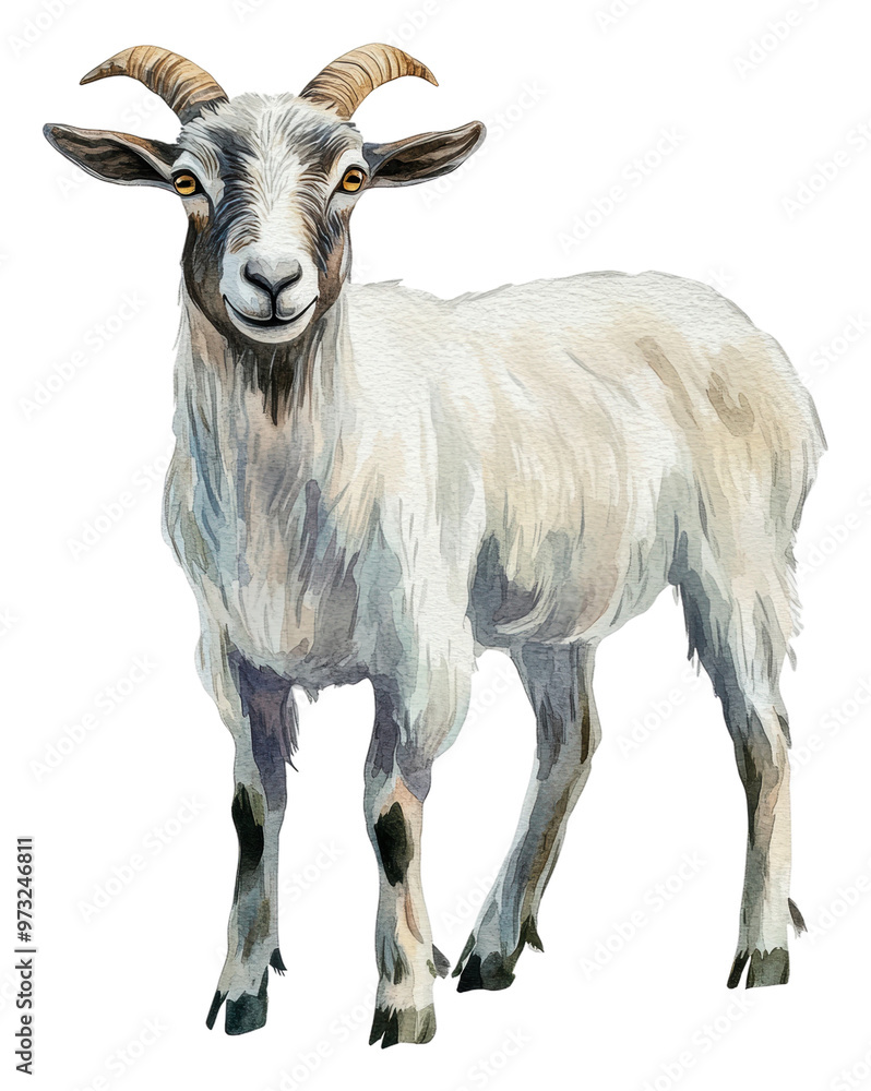 PNG A friendly goat standing on a farm in daylight PNG A friendly goat standing on a farm in daylight