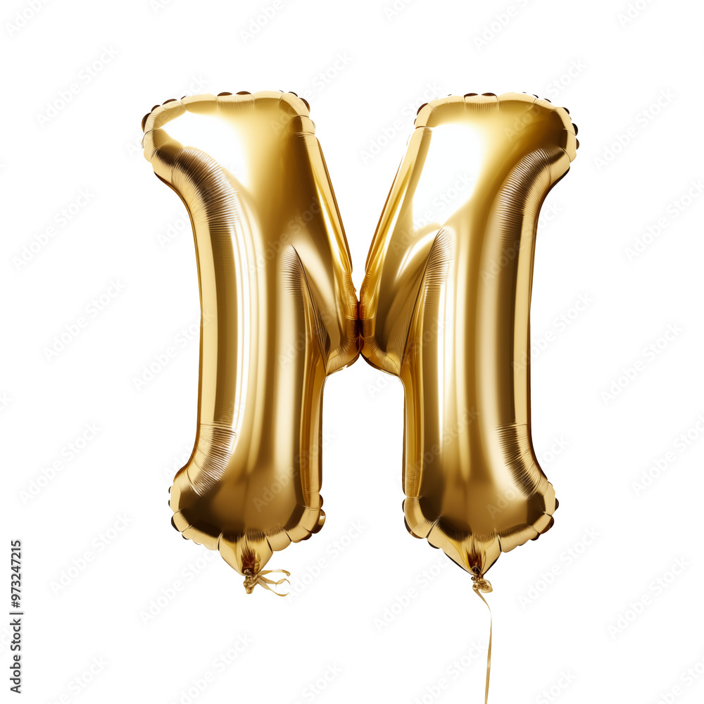 M in shiny gold foil balloon style on white background M in shiny gold foil balloon style on white background