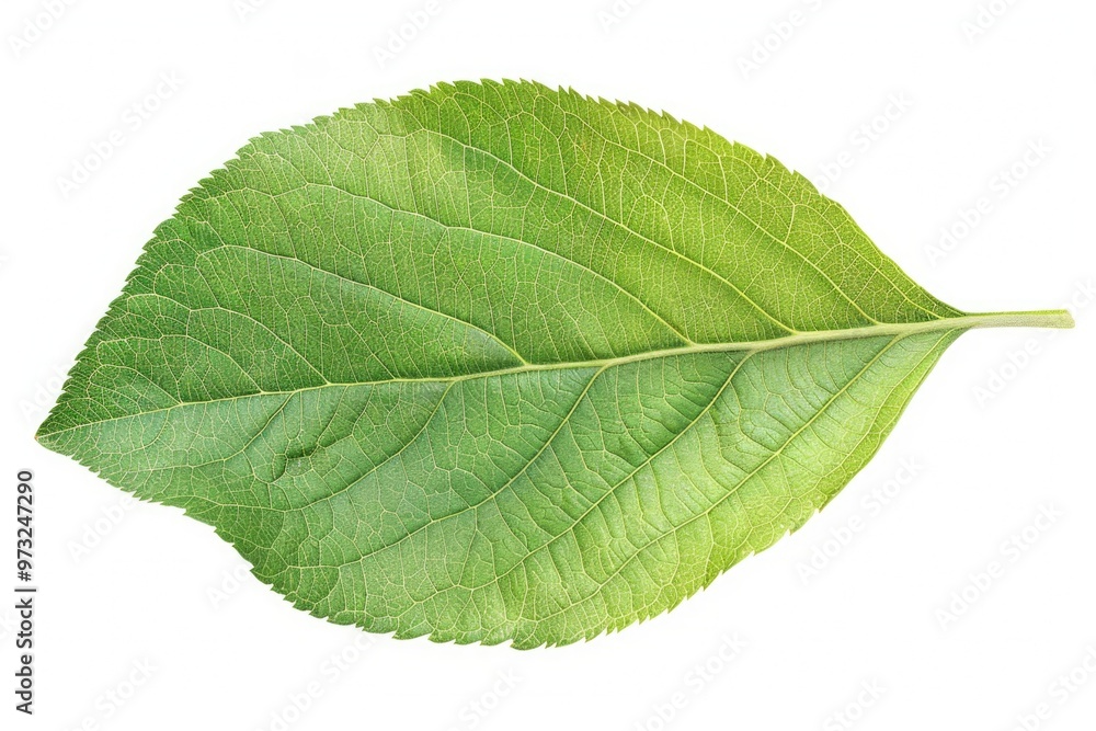 Obraz premium A single leaf photographed closely on a plain white surface