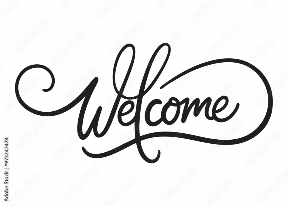 Elegant and stylish hand-drawn calligraphy of the word 'Welcome,' perfect for adding a touch of class to your designs. This versatile graphic is ideal for invitations, signage. Elegant and stylish hand-drawn calligraphy of the word 'Welcome,' perfect for adding a touch of class to your designs. This versatile graphic is ideal for invitations, signage.