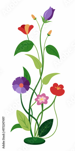 Wallpaper Mural A vibrant illustration of a colorful flower arrangement, featuring a mix of blossoms in shades of purple, red, pink, and yellow, showcasing a beautiful and cheerful display of nature's artistry. Torontodigital.ca