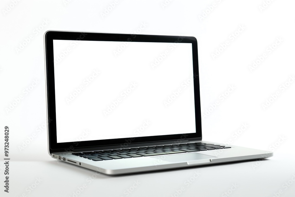 A close-up shot of a laptop computer sitting on a white table, ideal for use in office or home settings A close-up shot of a laptop computer sitting on a white table, ideal for use in office or home settings